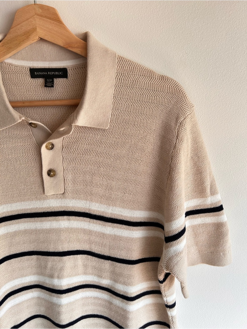 Banana Republic Men’s Beige Striped Knit Polo Shirt